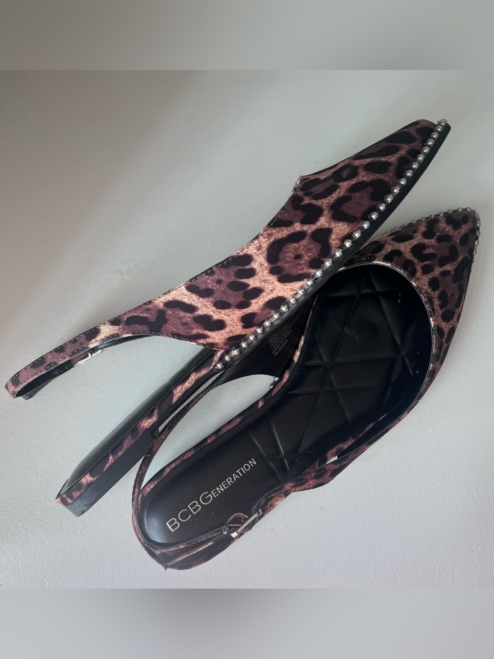 BCBGeneration Leopard Print Pointed Slingback Flats in Brown and Black